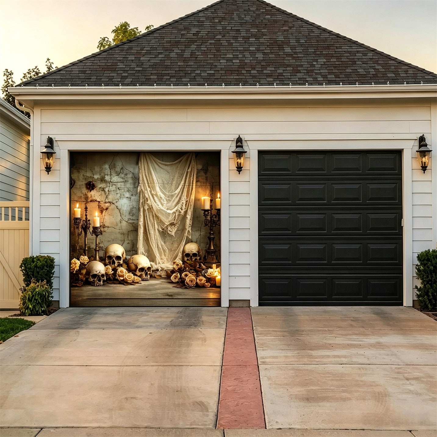 Spooky Halloween Skull Rose Cemetery Garage Door Decor Backdrop GQ67-37