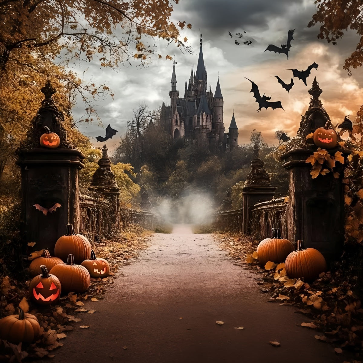 Halloween Haunted Castle Pathway Backdrop Halloween Garage Door Decor GQ67-38