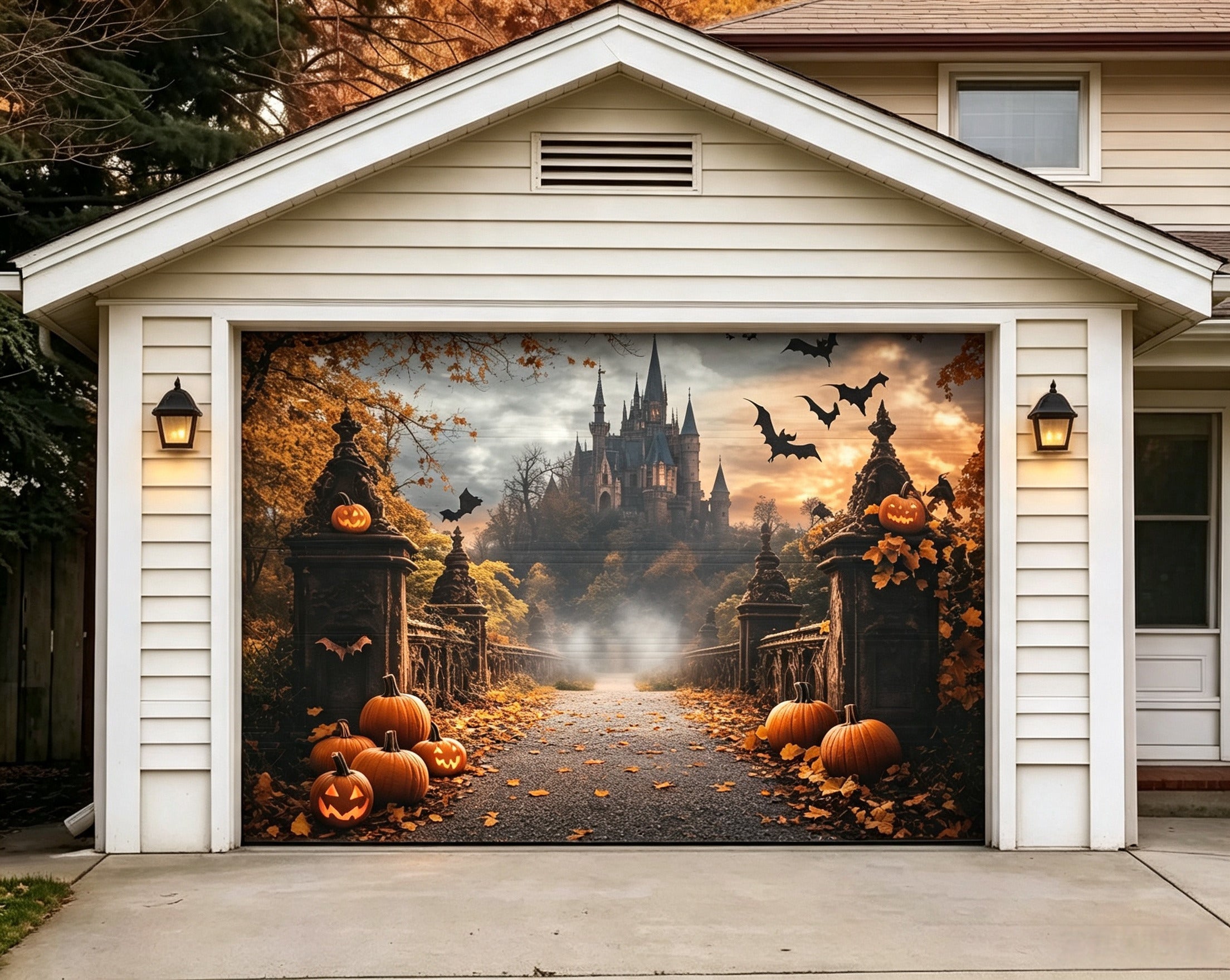 Halloween Haunted Castle Pathway Backdrop Halloween Garage Door Decor GQ67-38-1 car