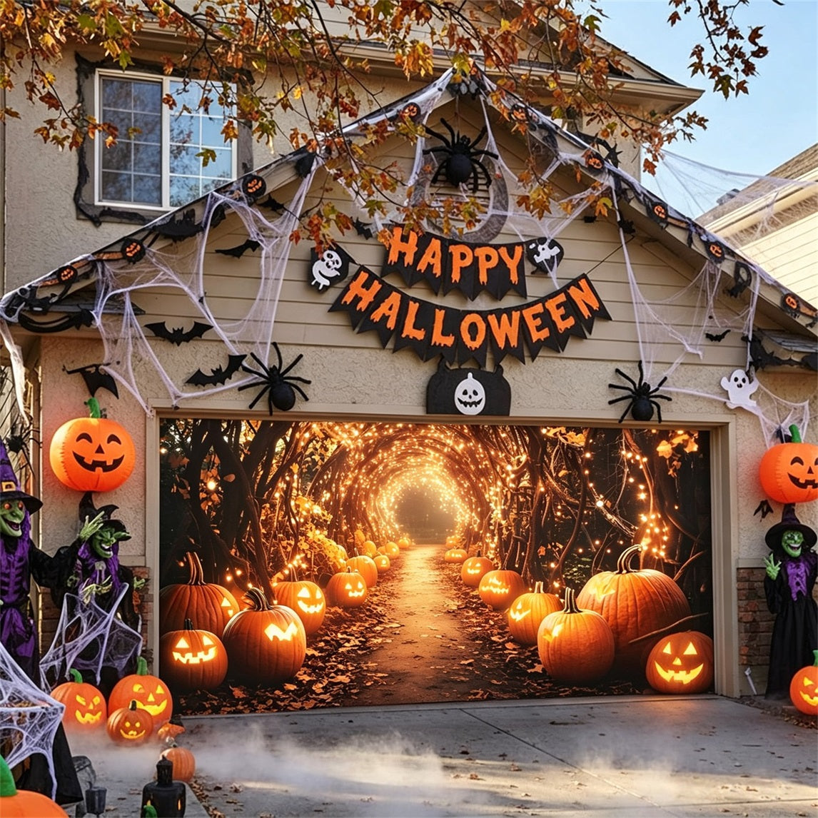 Halloween Glowing Pumpkin Tunnel Backdrop Decor Garage Door Banner GQ67-39
