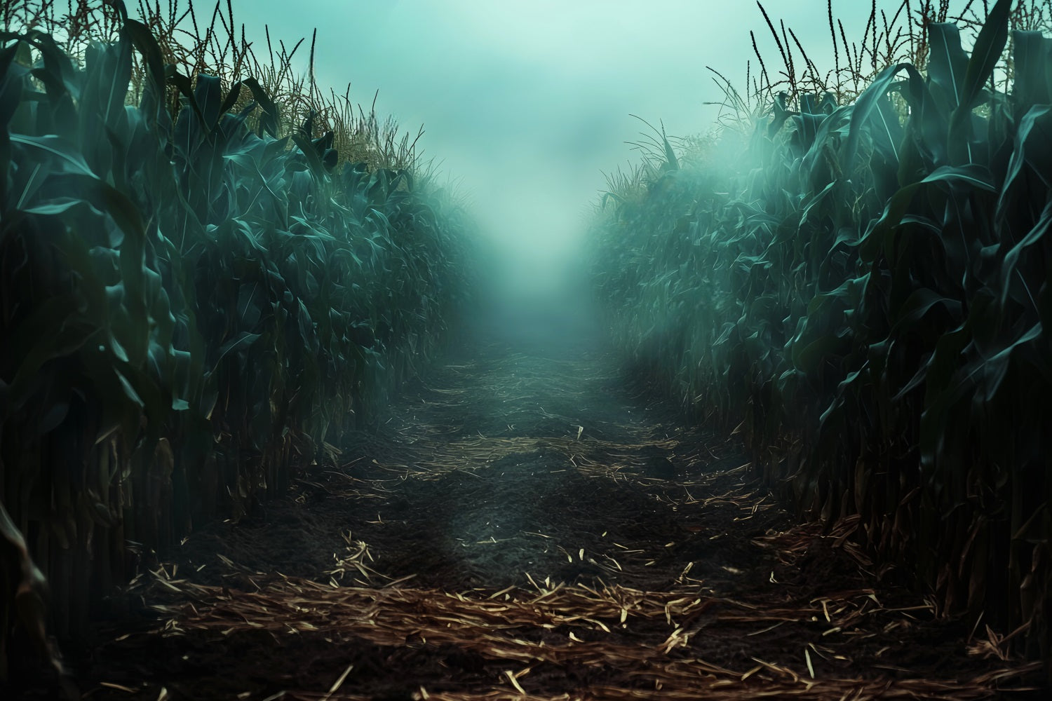 Scary Halloween Foggy Haunted Cornfield Maze Garage Door Backdrop GQ67-41
