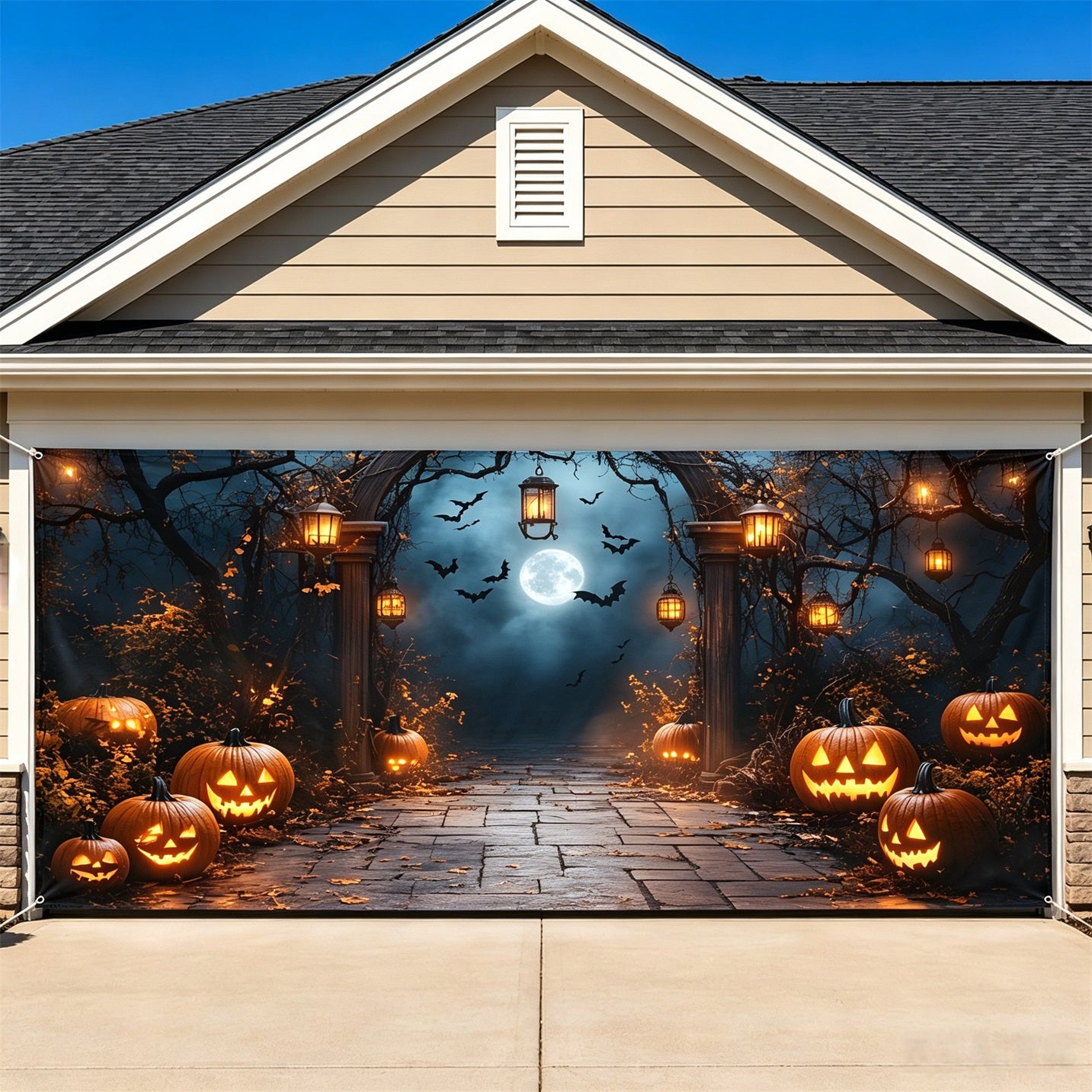 Halloween Moonlit Pumpkin Lantern Path Garage Door Backdrop GQ67-48