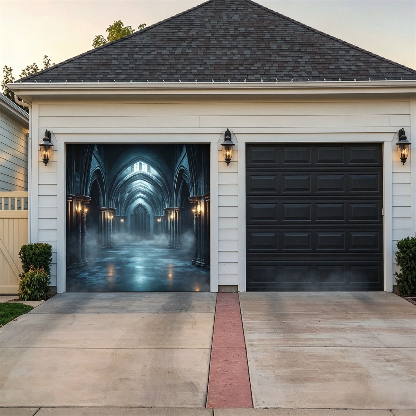 Scary Halloween Foggy Gothic Cathedral Corridor Garage Door Backdrop GQ67-49