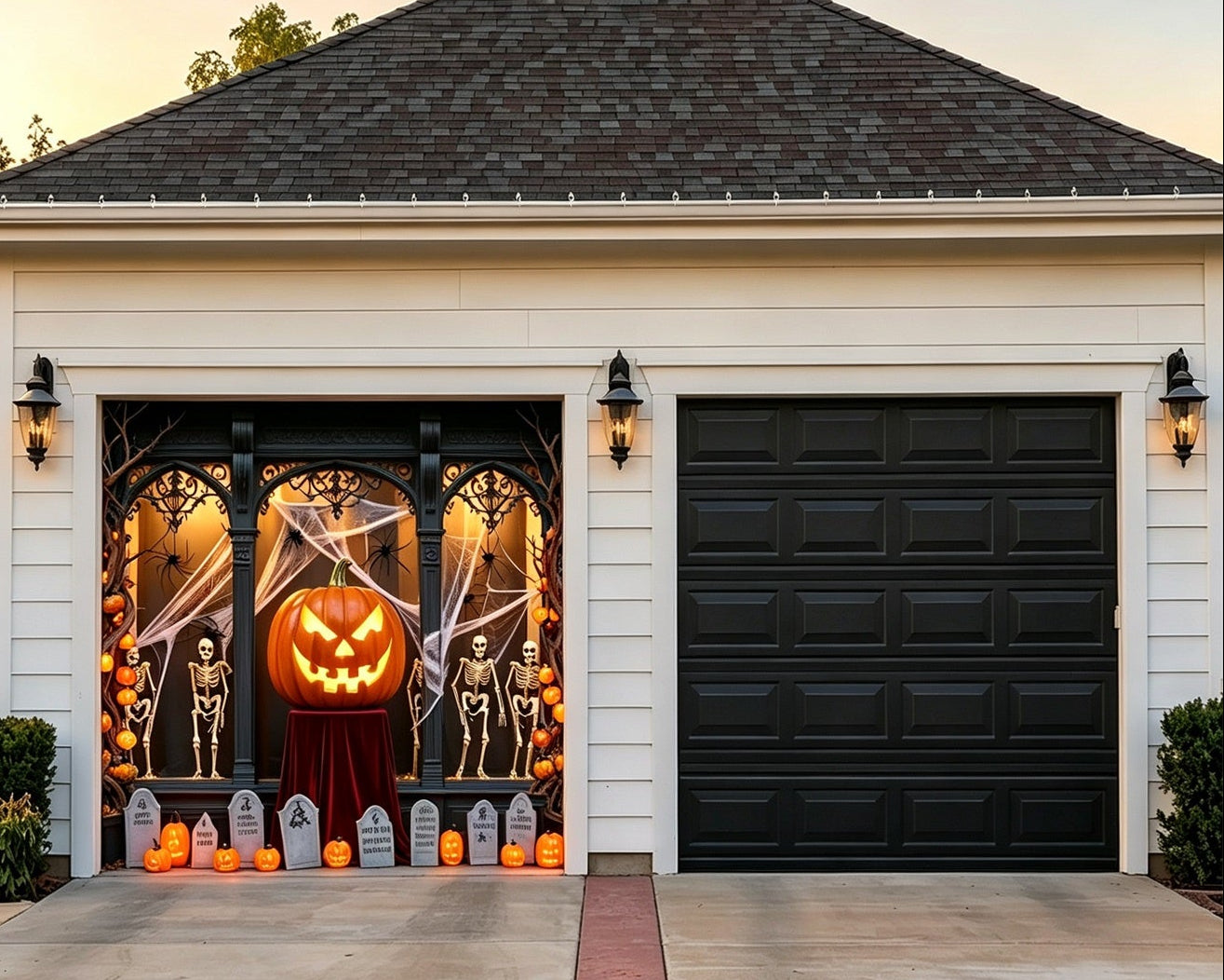 Halloween Backdrop Pumpkin Skeleton Graveyard Halloween Garage Door Mural GQ67-5-1 car
