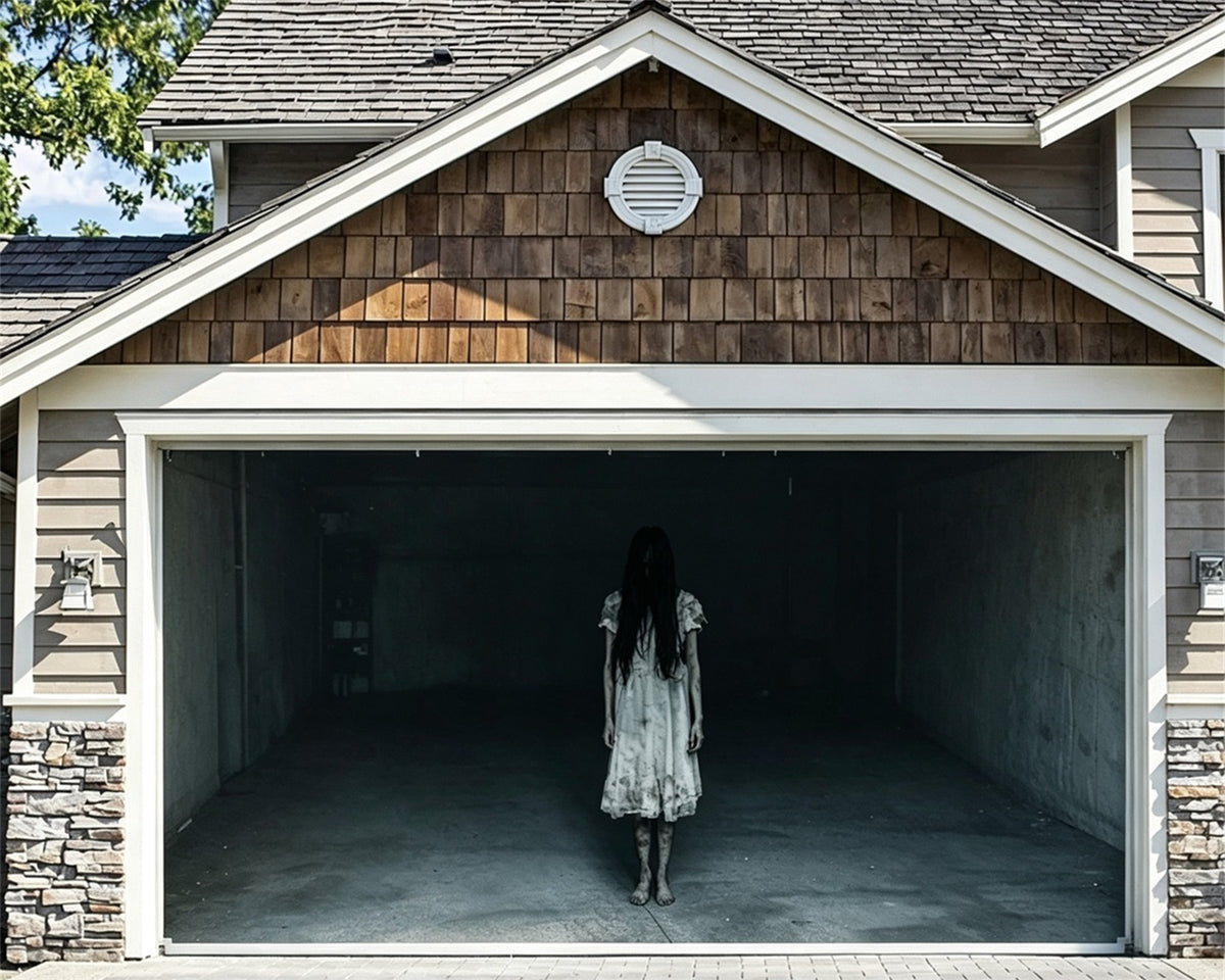Spooky Halloween Garage Door Cover Ghostly Girl Corridor Halloween House Garage Decorations GQ67-57-2 car