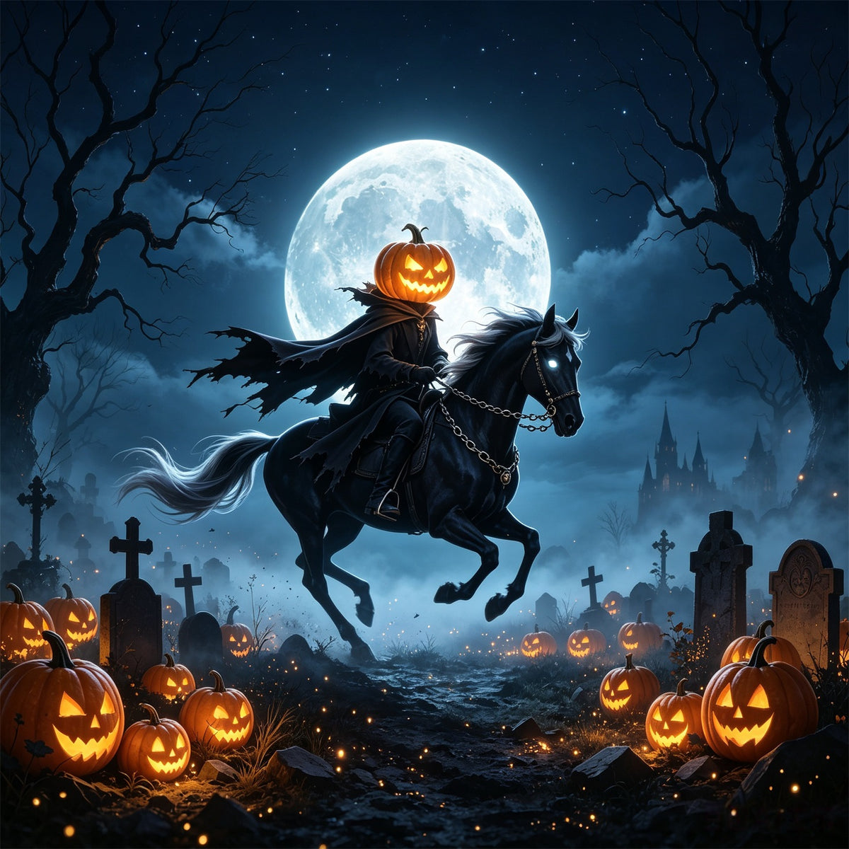 Moonlight Halloween Garage Door Banner Pumpkin Horseman Graveyard Halloween Garage Door Decorations GQ67-59-1 car