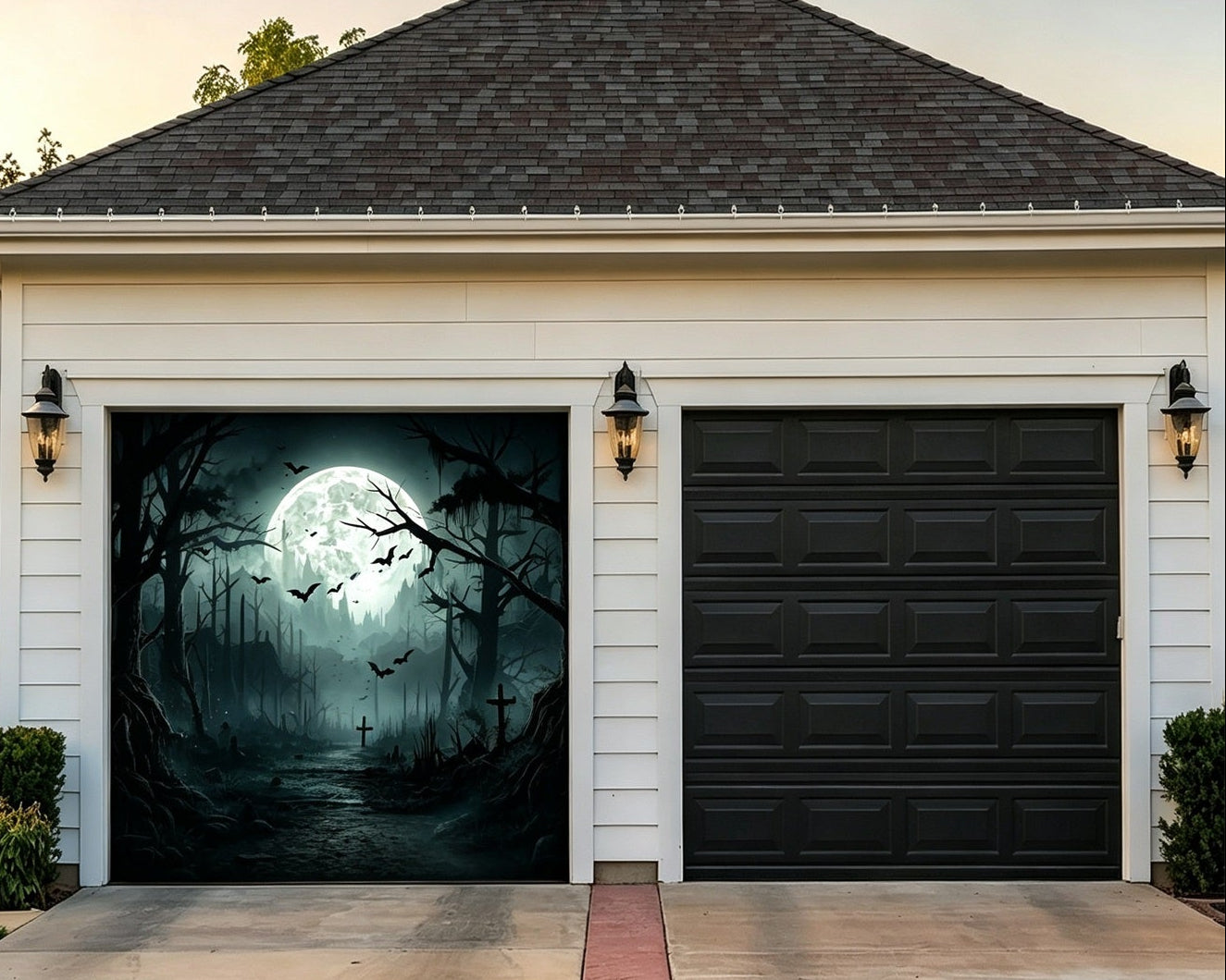 Halloween Forest Backdrop Moonlit Haunted Graveyard Garage Door Backdrop GQ67-6-1 car