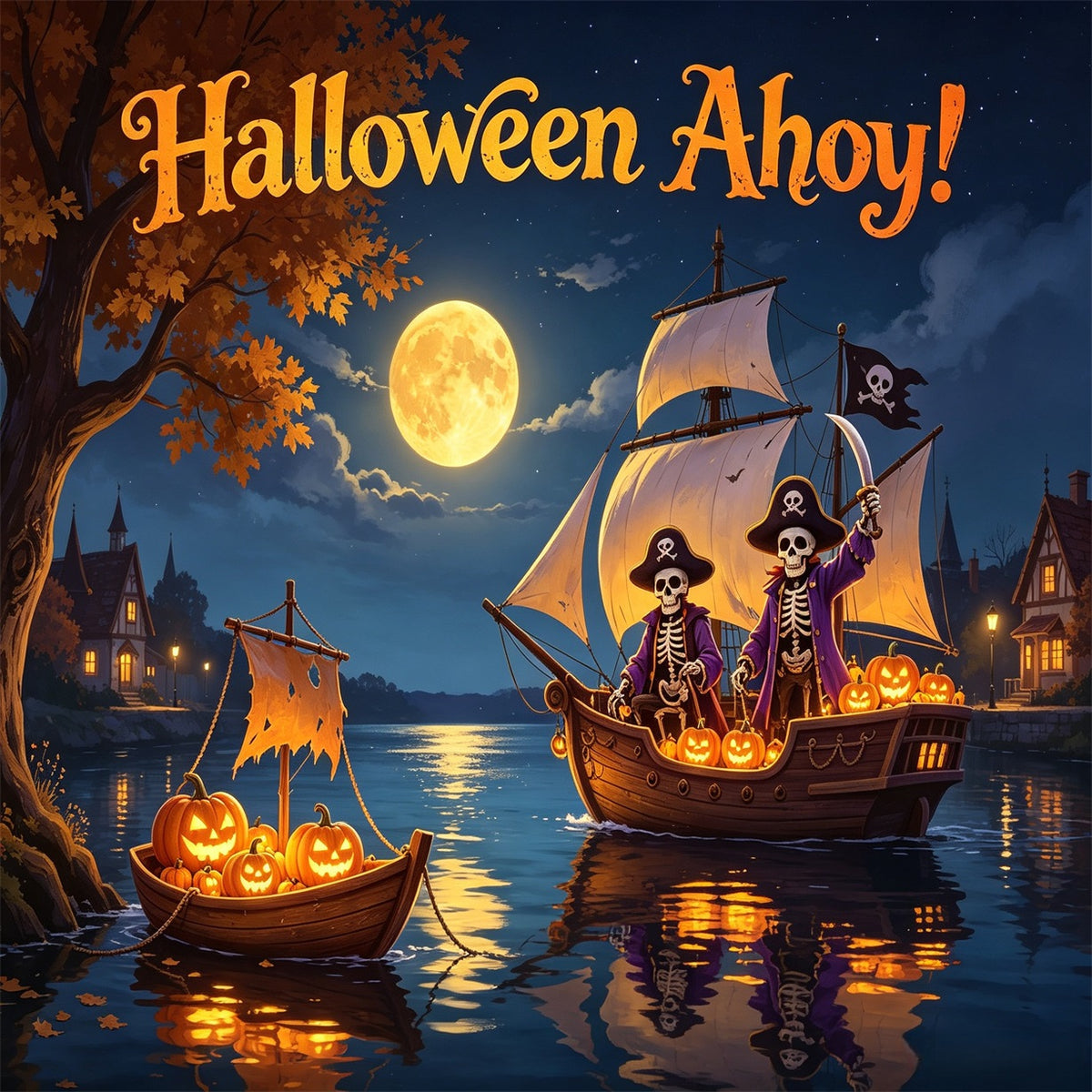 Pumpkin Halloween Garage Door Banner Skeleton Pirate Voyage Halloween Garage Door Decor GQ67-65-1 car