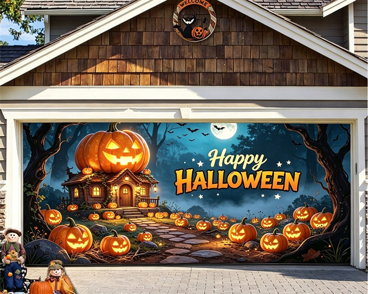 Jack O Lantern Garage Door Cover Pumpkin Cottage Night Halloween Garage Door Decor GQ67-69-2 car
