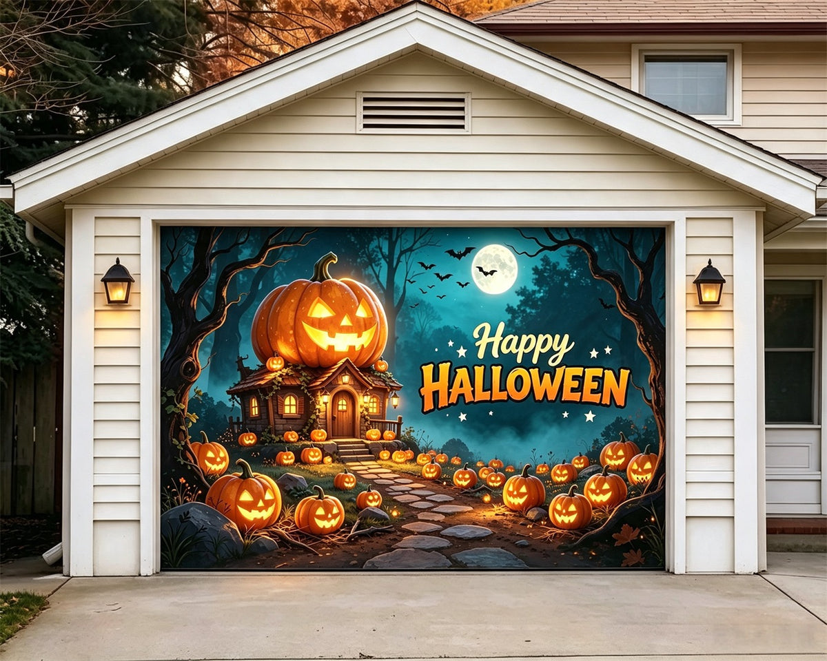 Jack O Lantern Garage Door Cover Pumpkin Cottage Night Halloween Garage Door Decor GQ67-69-1 car
