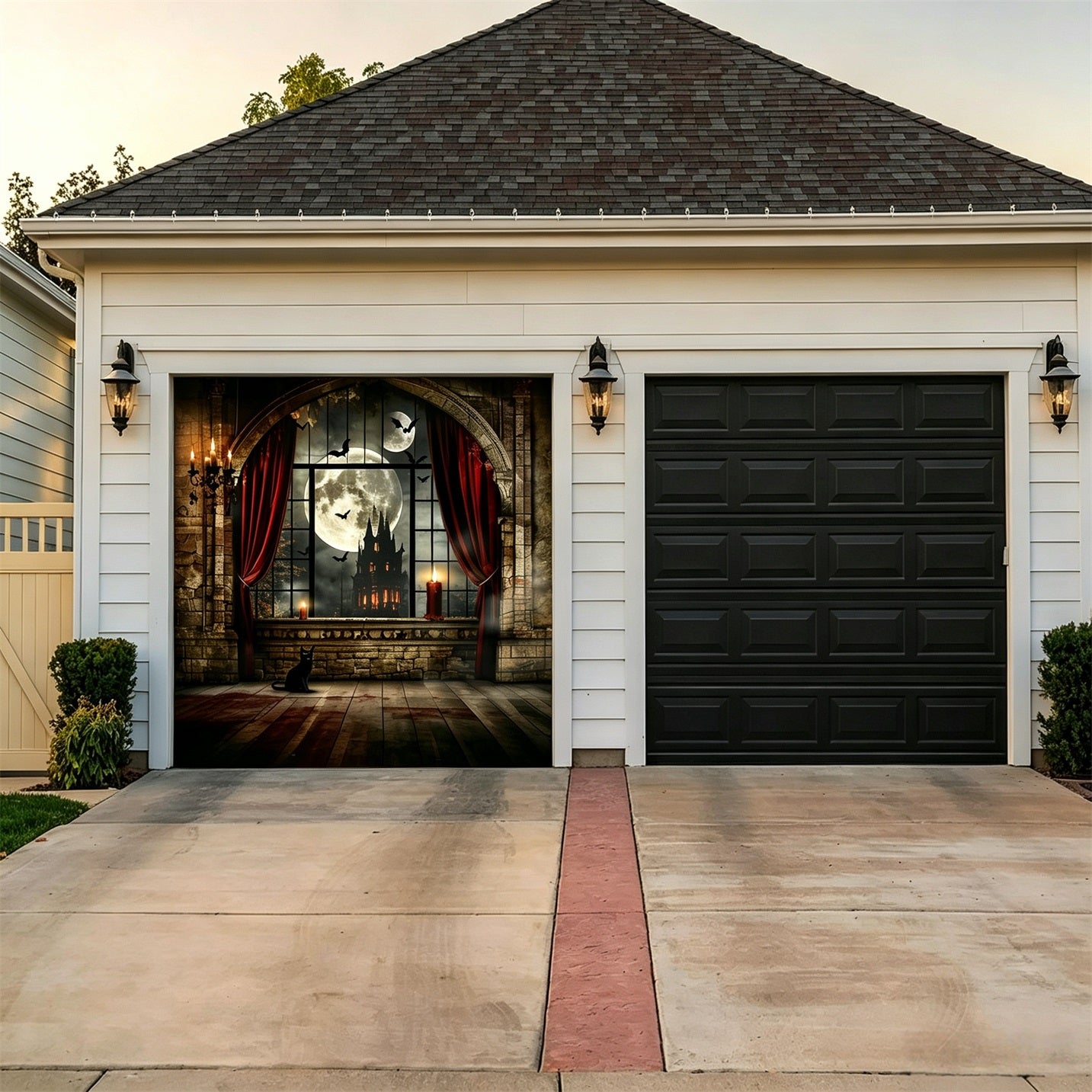 Halloween Moon Backdrop Black Cat Gothic Window Garage Door Poster GQ67-7