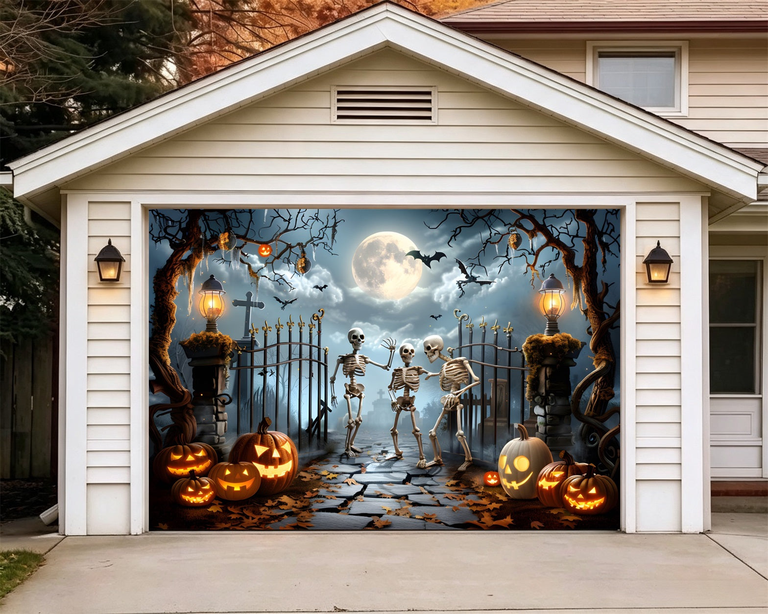 Halloween Skeleton Backdrop Cemetery Party Halloween Garage Door Tapestry GQ67-8-1 car