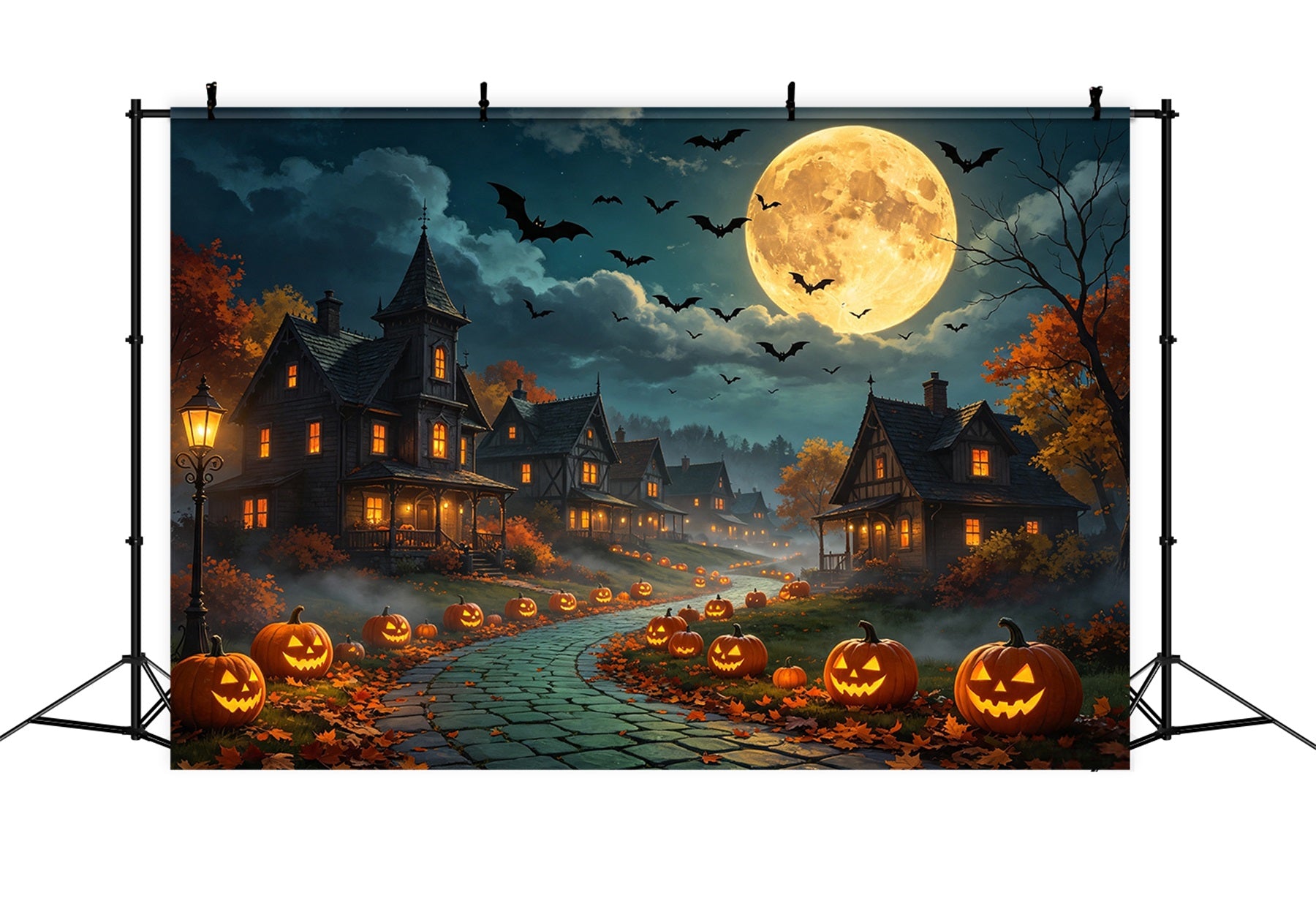 Halloween Village Backdrops Moonlit Pumpkin Road Diy Halloween Backdrop GQ67-90