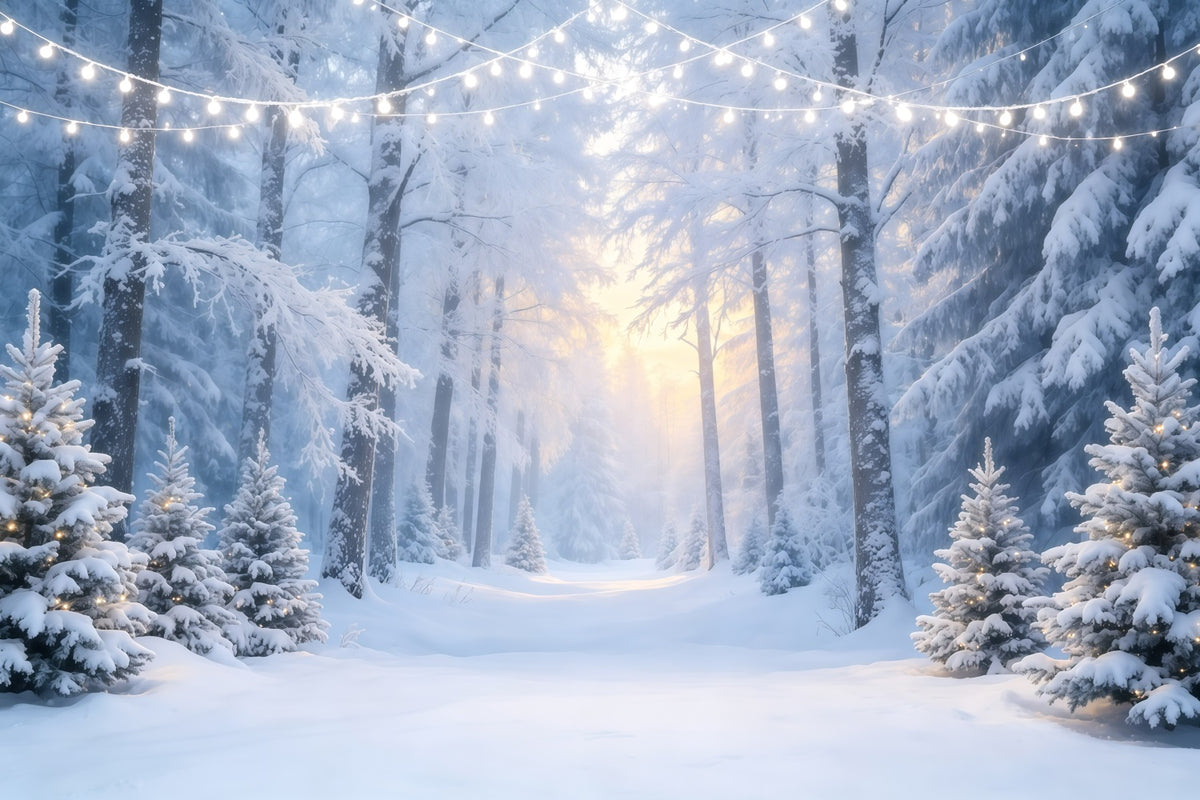 Winter Wonderland Christmas Backdrop Snowy Forest Path Photography Backdrops Christmas GQ68-130