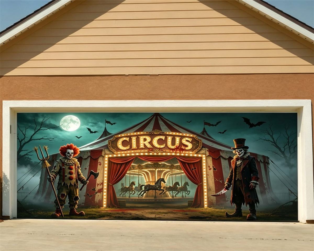 Clown Halloween Garage Door Cover Creepy Circus Carousel Halloween Porch Garage Door Decor GQ68-14-2 car