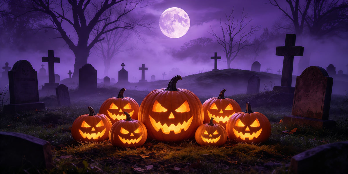 Jack O Lantern Garage Door Cover Purple Moon Pumpkin Graveyard Halloween Outdoor Party Backdrop GQ68-16-2 car