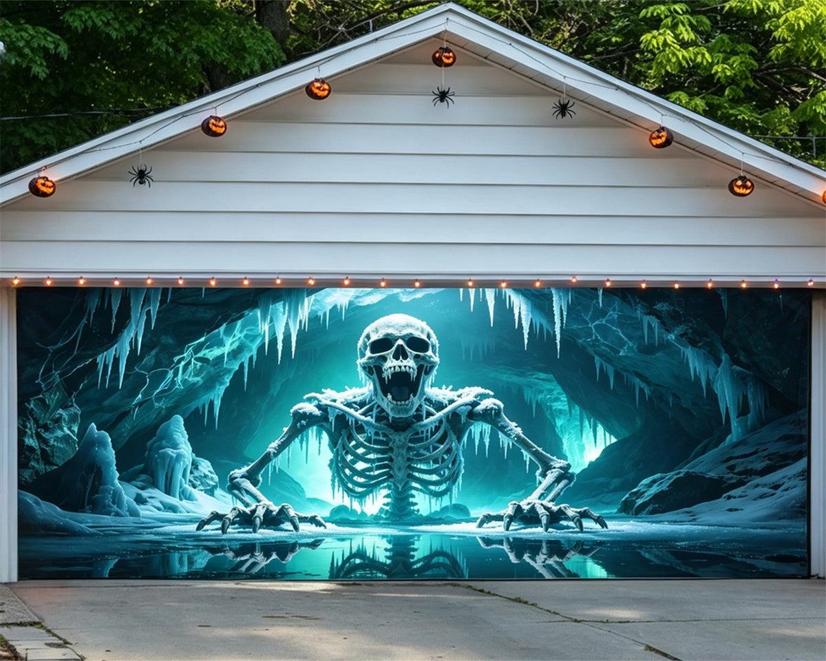 Creepy Halloween Garage Door Decor Frozen Skeleton Ice Cave Halloween Porch Garage Door Decor GQ68-19-2 car