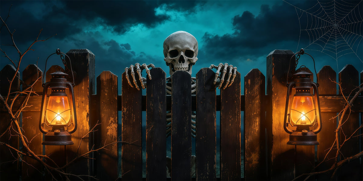 Skull Halloween Garage Door Decor Skeleton Fence Lantern Glow Double Garage Door Halloween Cover GQ68-4-2 car
