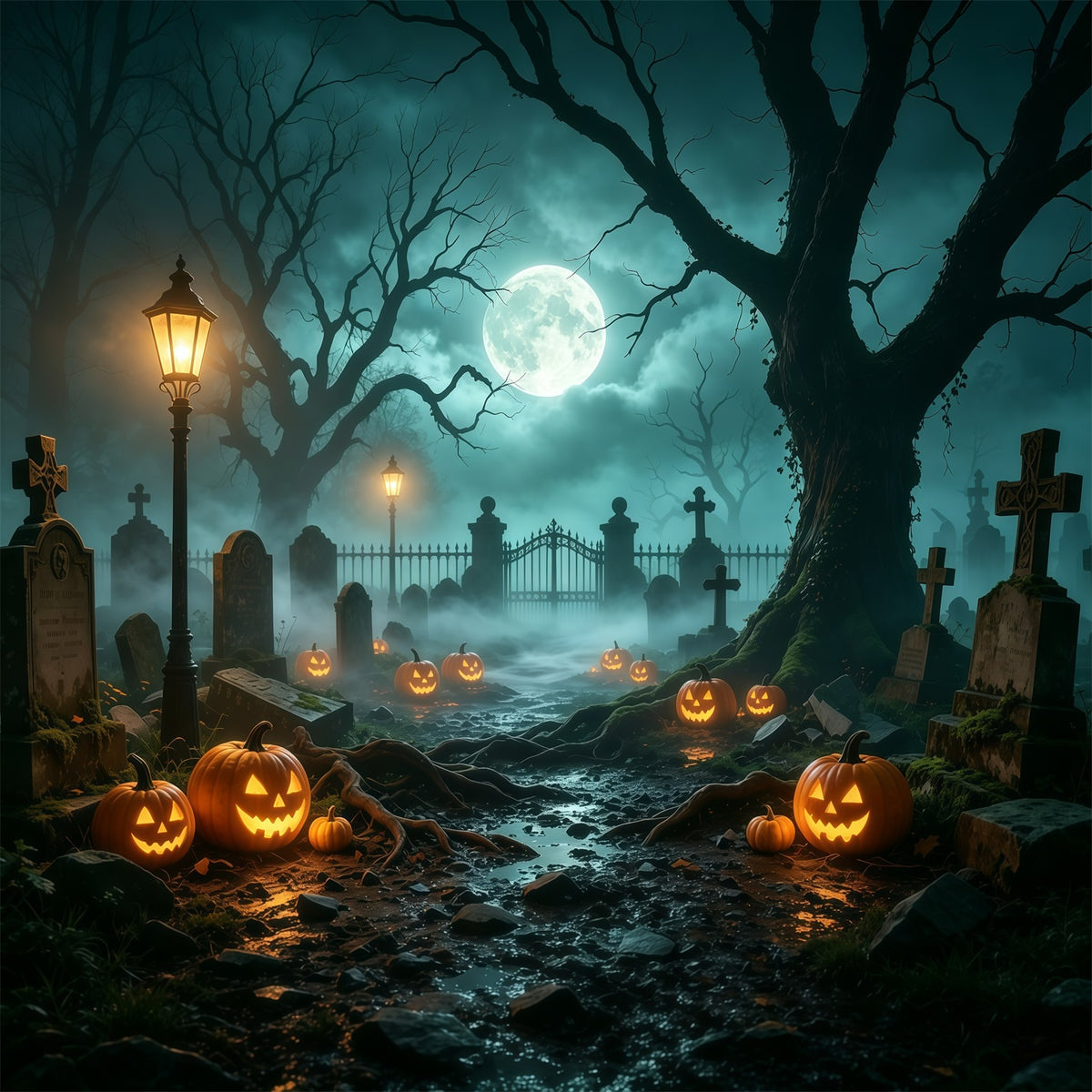 Graveyard Halloween Garage Door Cover Foggy Pumpkin Path Oversized Halloween Garage Door Decor GQ68-7-1 car