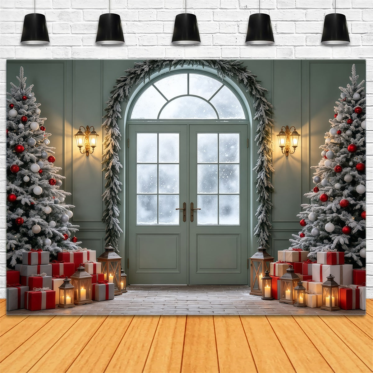 Christmas Themed Backdrops Frosted Arch Door Display Christmas Photo Backdrop GQ69-19