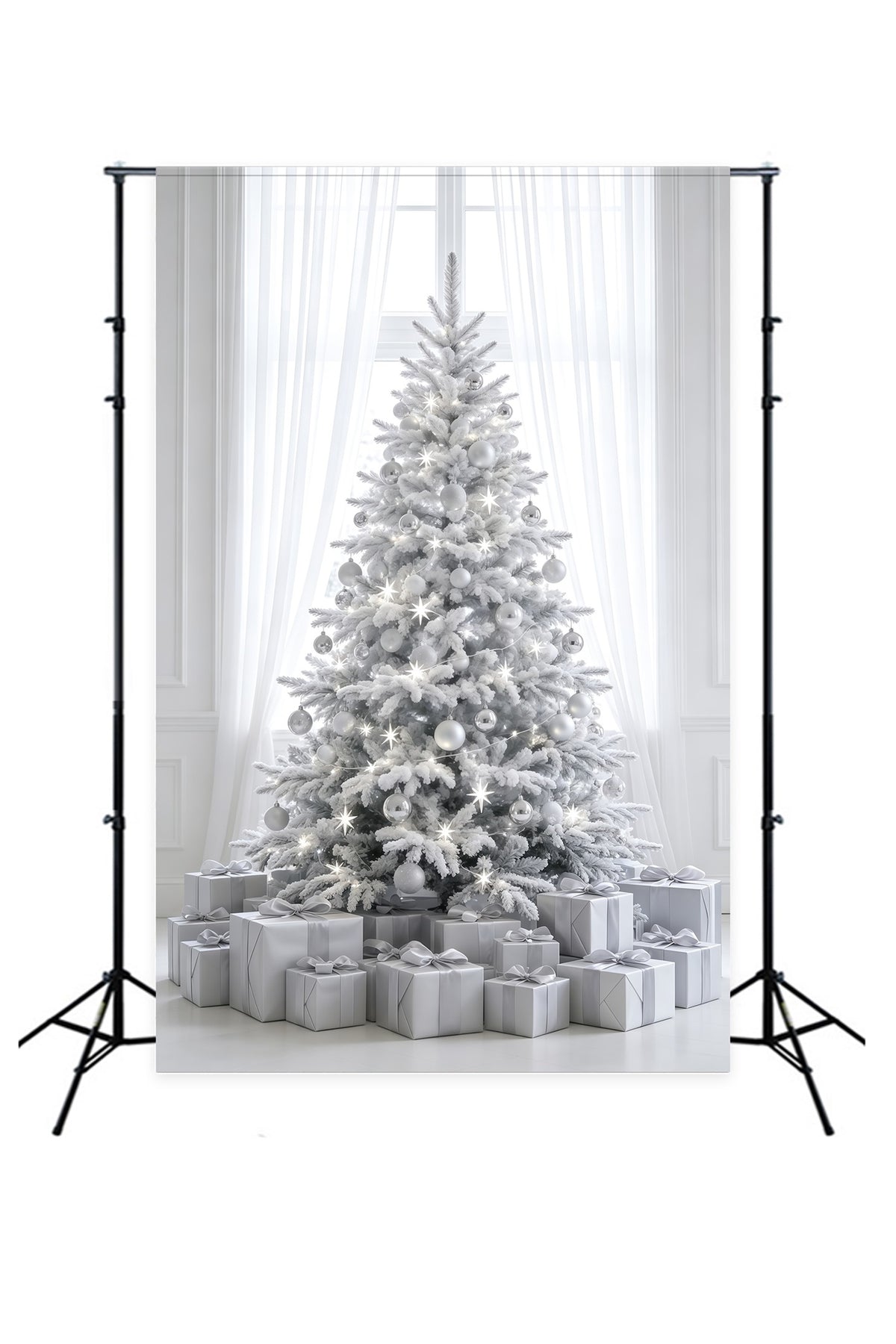 Simple Christmas Backdrop White Frosted Tree Decor Photography Backdrops Christmas GQ69-34