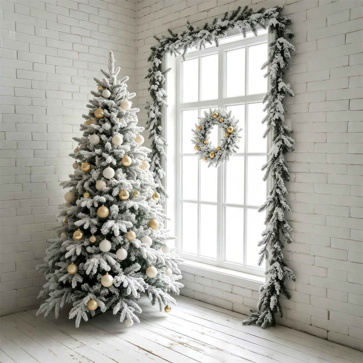 Simple Christmas Backdrop Frosted White Tree Window Photo Christmas Backdrop GQ69-41