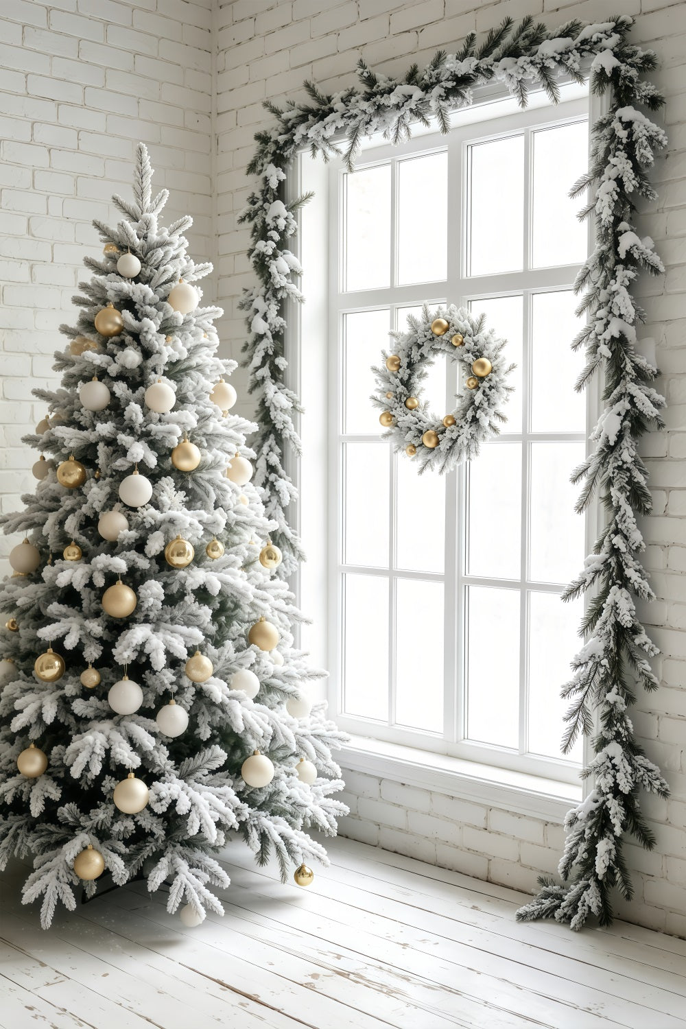 Simple Christmas Backdrop Frosted White Tree Window Photo Christmas Backdrop GQ69-41