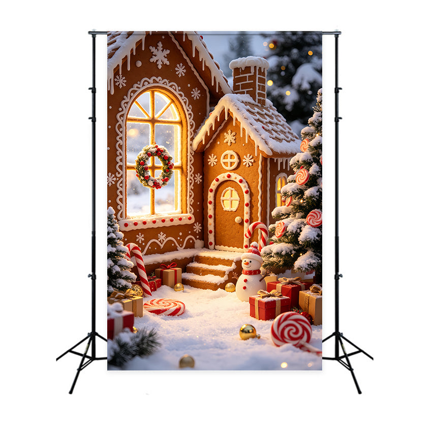 Gingerbread Christmas Backdrop Snowy Cottage Candy Village Christmas Backdrops GQ69-57