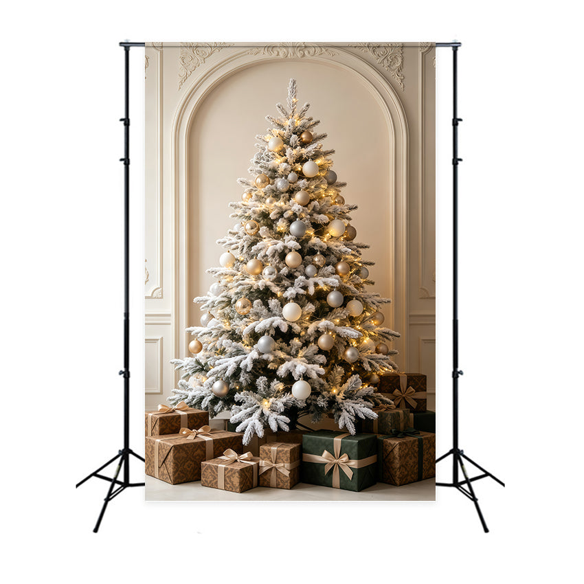 Christmas Ornament Backdrop Snowy White Tree Fireplace Room Backdrop Christmas GQ69-60