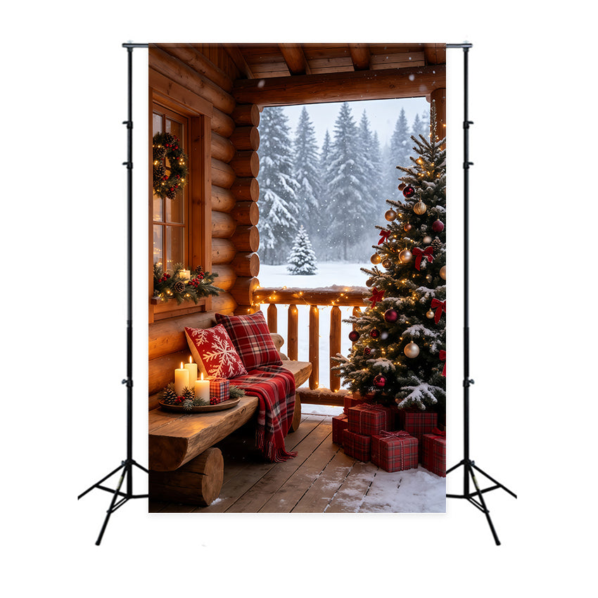 Rustic Christmas Backdrop Cozy Snowy Cabin Balcony Backdrops Christmas GQ69-69