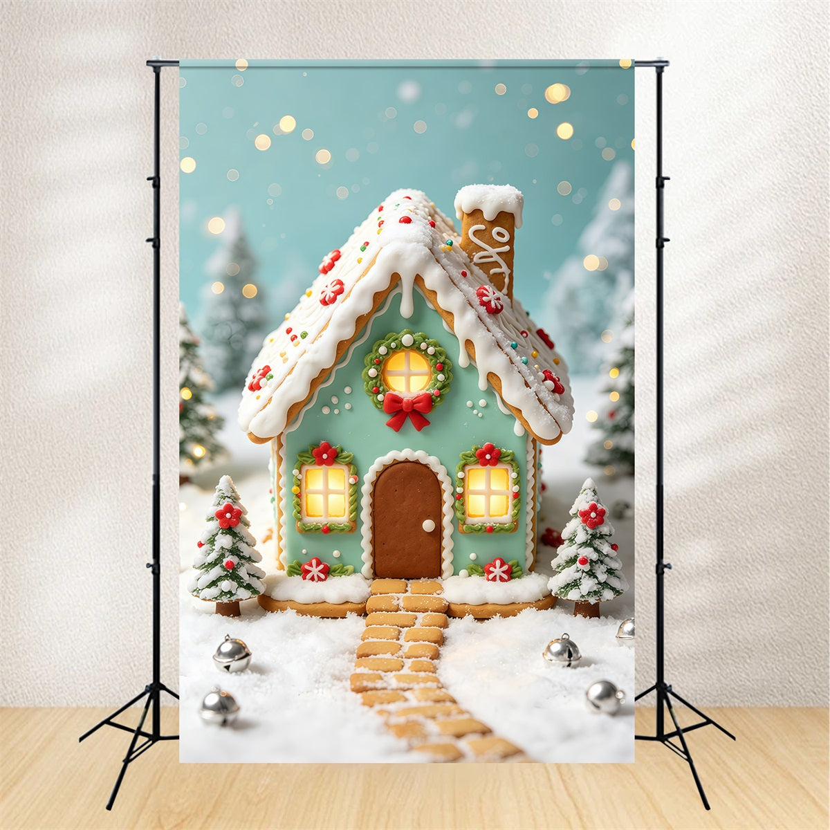 Christmas Candy Backdrop Mint Gingerbread Cottage House Photography Christmas Backdrop GQ69-70