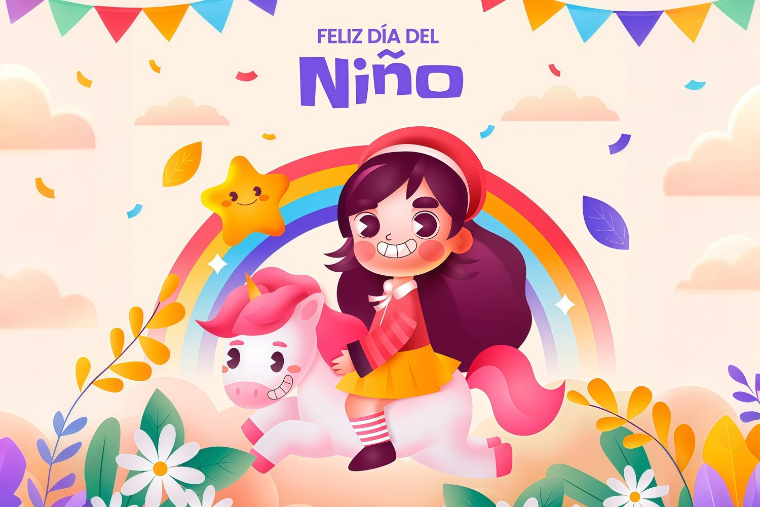 Mexican Children's Day Backdrop Rainbow Unicorn Happy Backdrop GTY3-132