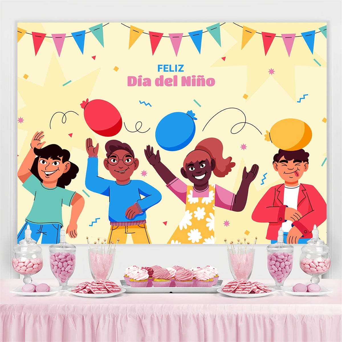 Mexican Children's Day Backdrop Laughing Kids Balloon Party Backdrop GTY3-133