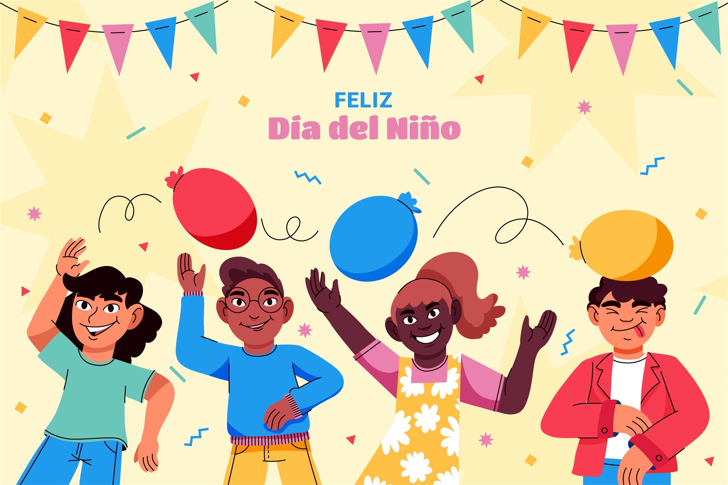 Mexican Children's Day Backdrop Laughing Kids Balloon Party Backdrop GTY3-133