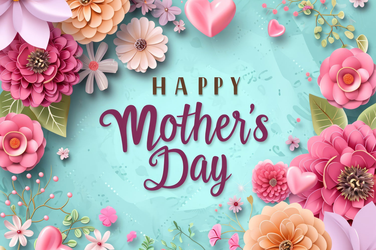 Backdrops For Mothers Day Mint Green Blush Floral Backdrop GTY3-143