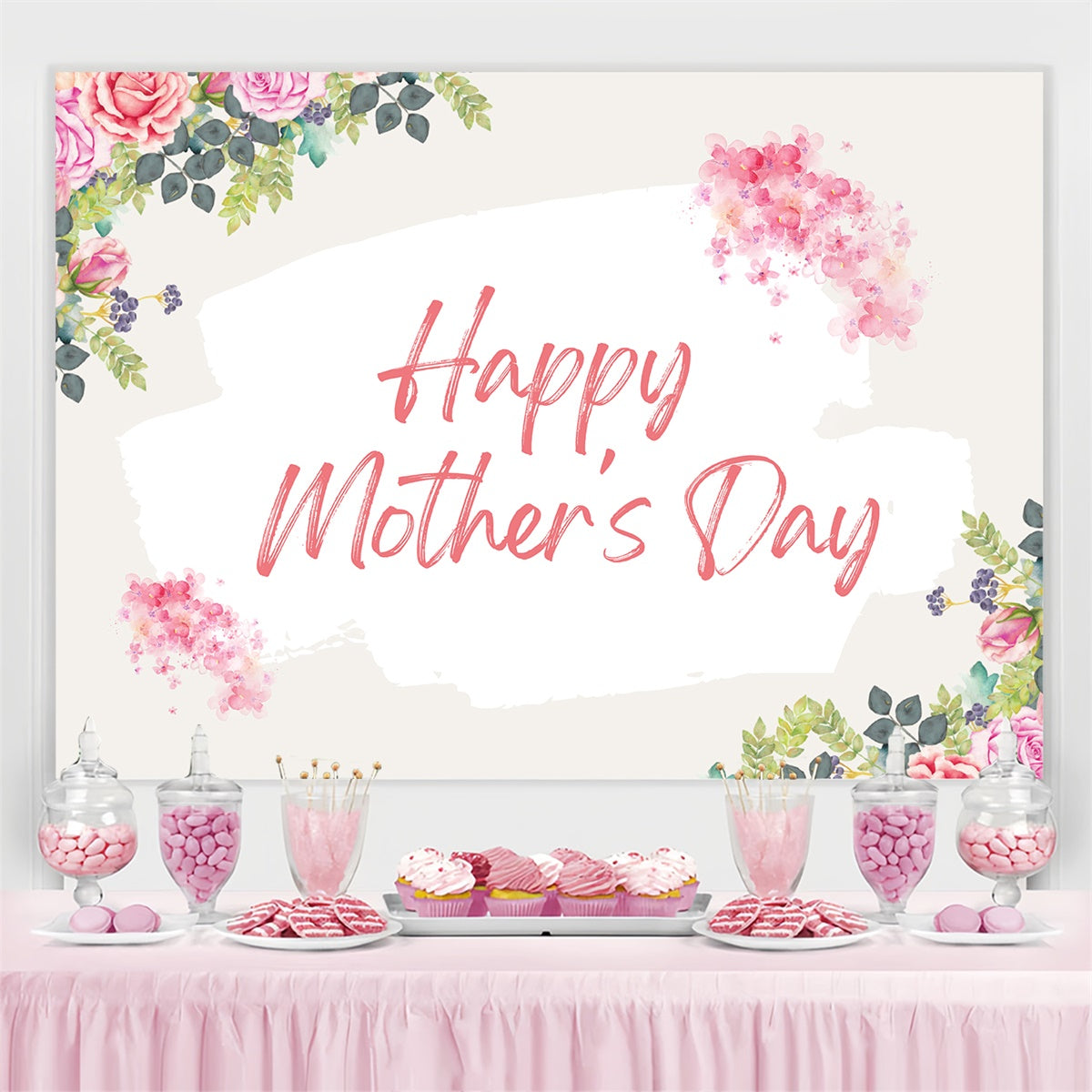 Mothers Day Photo Backdrop Blush Watercolor Floral Backdrop GTY3-153