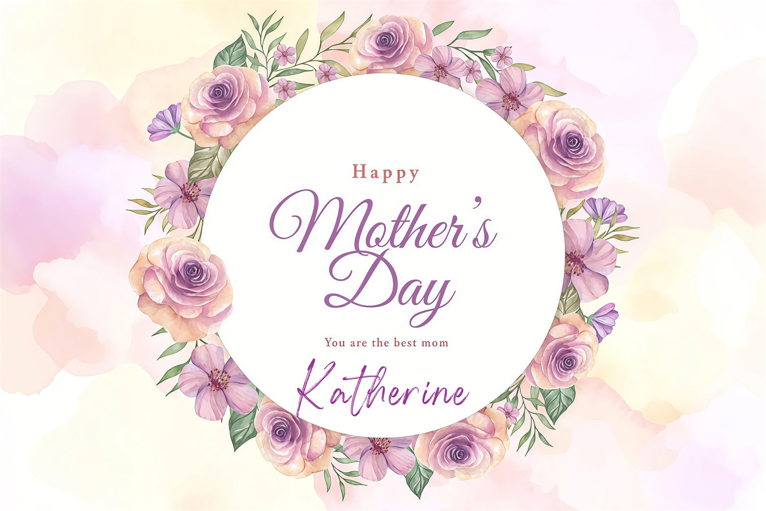 Mother's Day Photo Backdrops Lavender Rose Wreath Backdrop GTY3-161