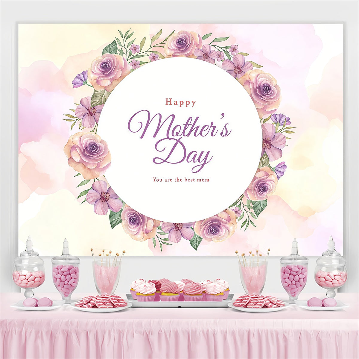 Mother's Day Photo Backdrops Lavender Rose Wreath Backdrop GTY3-161