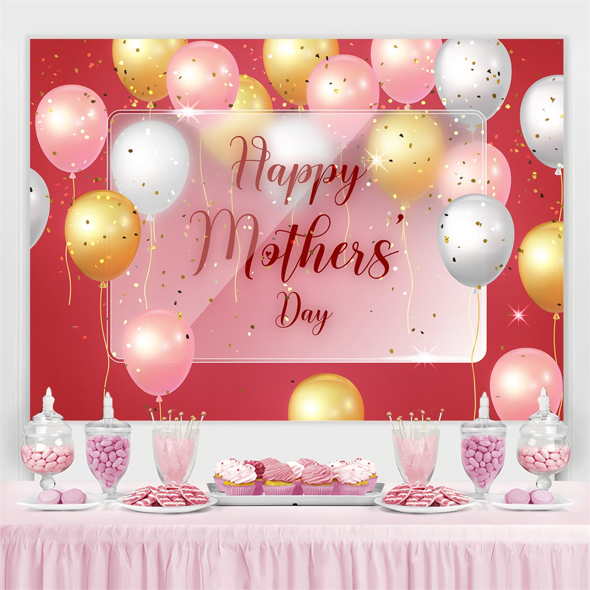 Mothers Day Photo Backdrop Luxury Red Glam Balloon Backdrop GTY3-166
