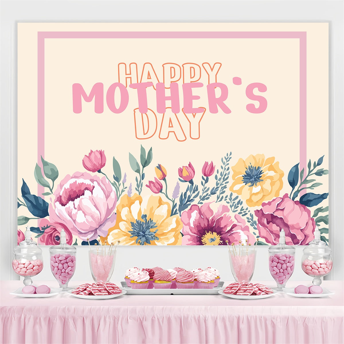 Happy Mother's Day Backdrop Vintage Pastel Floral Backdrop GTY3-167