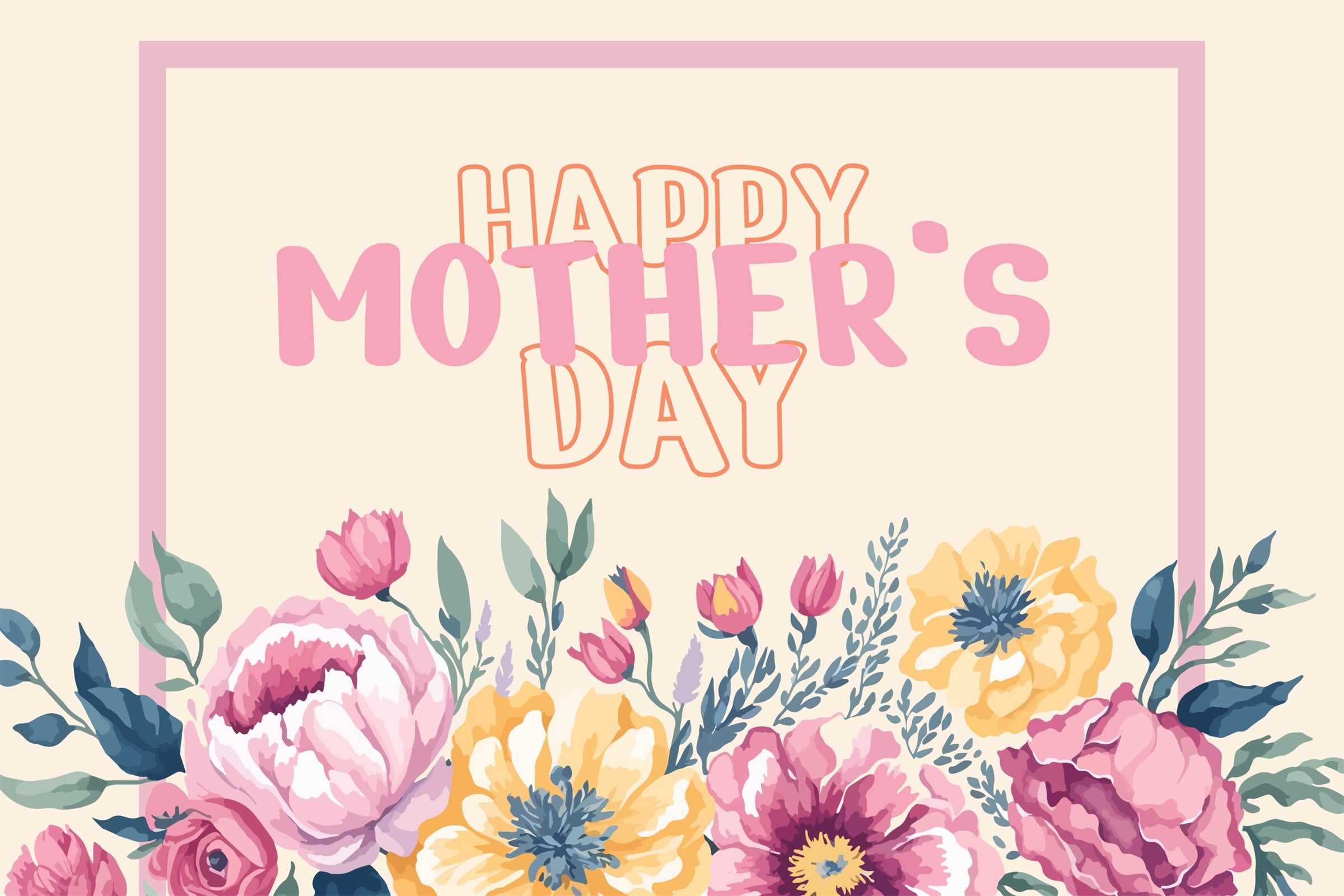 Happy Mother's Day Backdrop Vintage Pastel Floral Backdrop GTY3-167