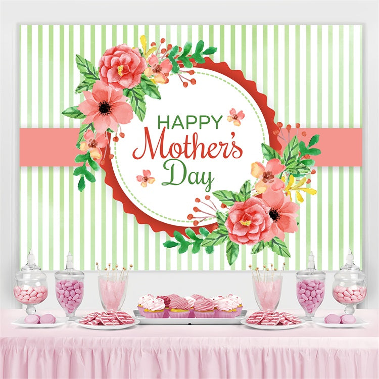 Mothers Day Backdrop Fresh Green Striped Floral Backdrop GTY3-168