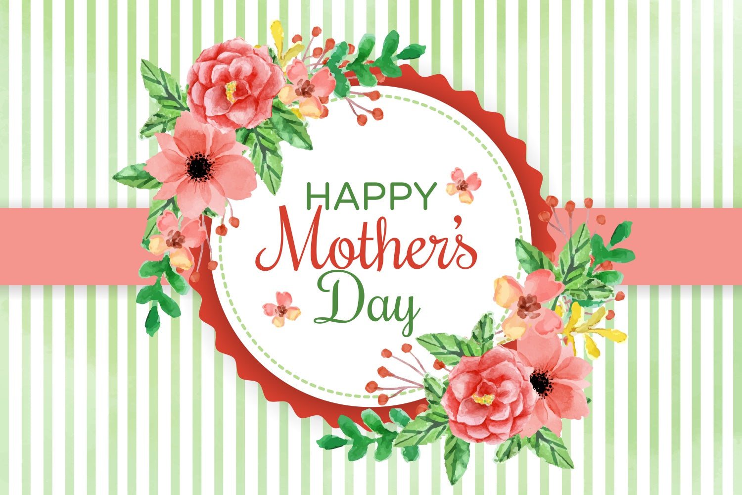 Mothers Day Backdrop Fresh Green Striped Floral Backdrop GTY3-168