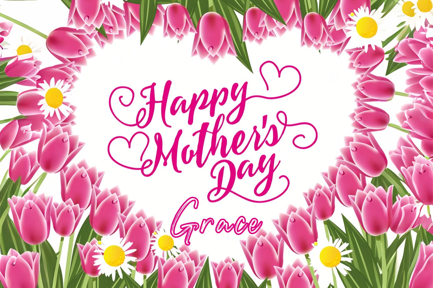 Happy Mother's Day Backdrop Enchanted Tulip Heart Personalised Backdrop GTY3-187