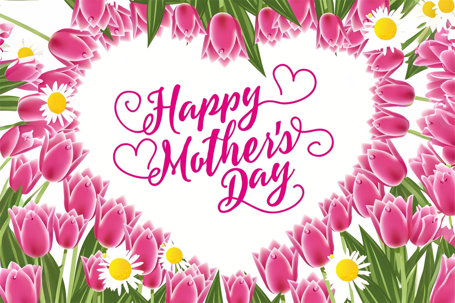 Happy Mother's Day Backdrop Enchanted Tulip Heart Personalised Backdrop GTY3-187