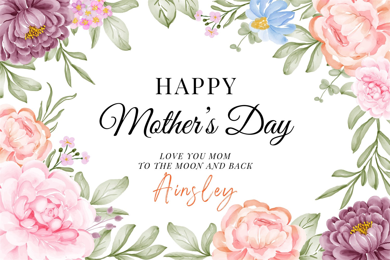 Mothers Day Photo Backdrop Floral Heartfelt Custom Backdrop GTY3-200