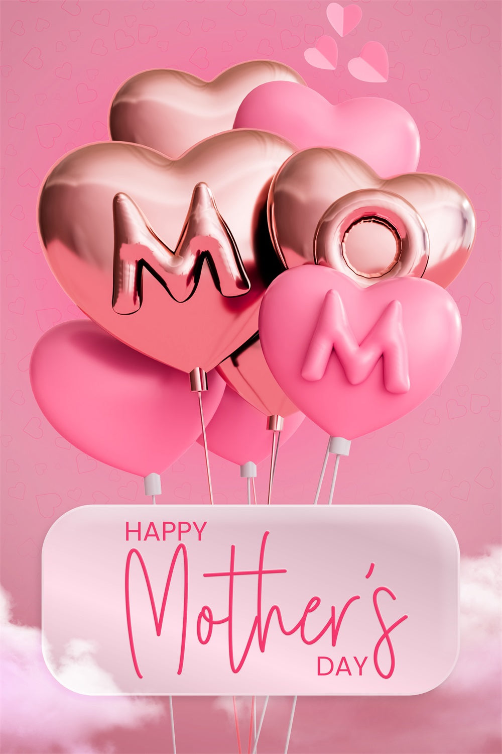 Mother Day Backdrop Pink Heart Balloons Personalized Backdrop GTY3-210