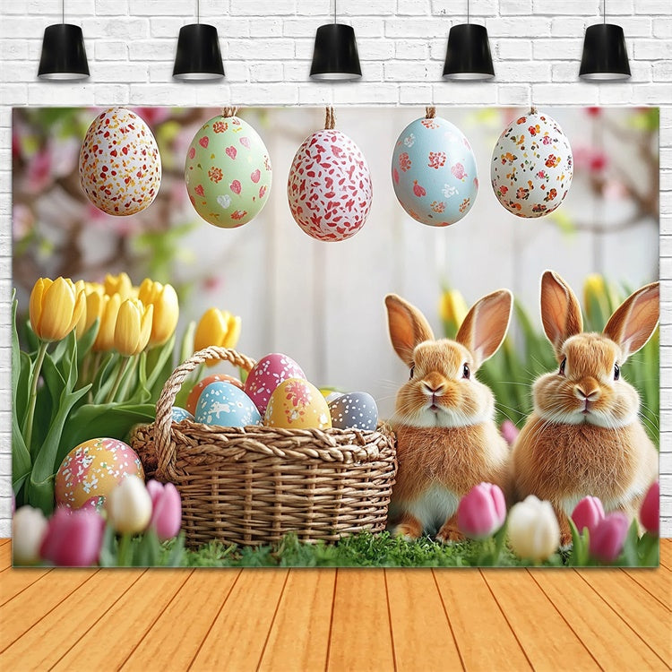Easter Picture Backdrops Hanging Easter Egg Tulips Backdrop GTY3-232