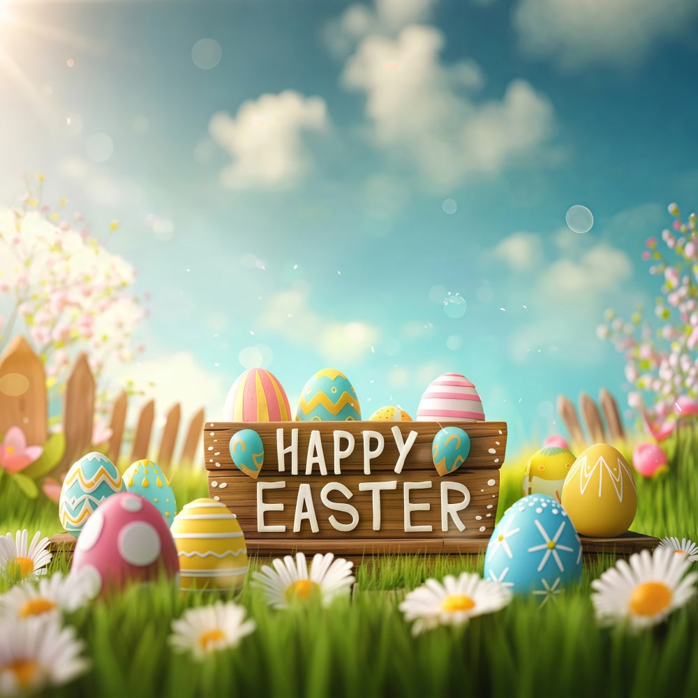 Easter Backdrops Photography Bright Sky Pastel Egg Backdrop GTY3-234