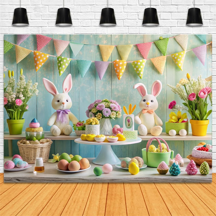 Easter Picture Ideas Floral Bunny Table Setting Backdrop GTY3-236